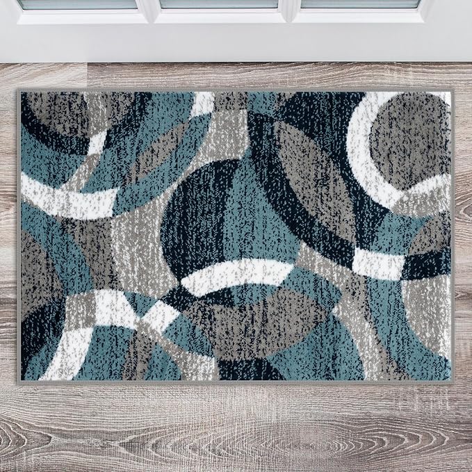 Rugshop Contemporary Modern Circles Abstract Area Rug 2' x 3' Blue - Image 8