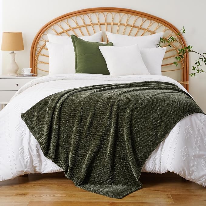 BATTILO HOME Olive Green Chenille Throw Blanket - Image 4