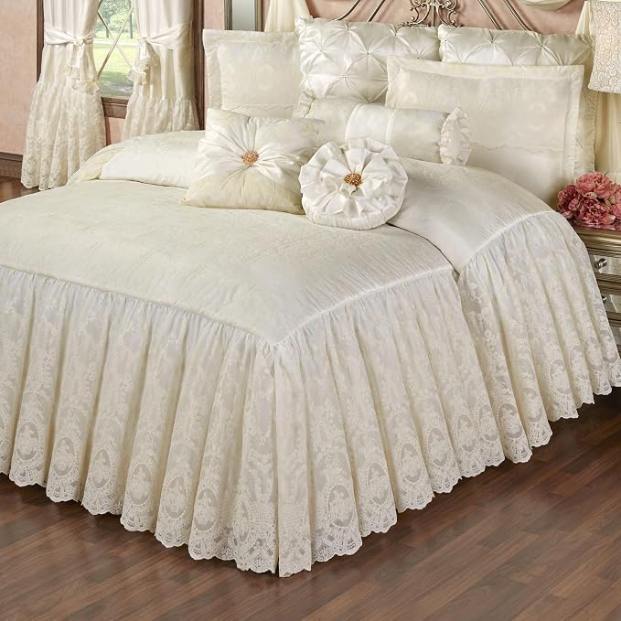 Cameo Lace Luxury Washable Polyester Bedding | Vintage | Pearl Scroll Leaf by TouchofClass