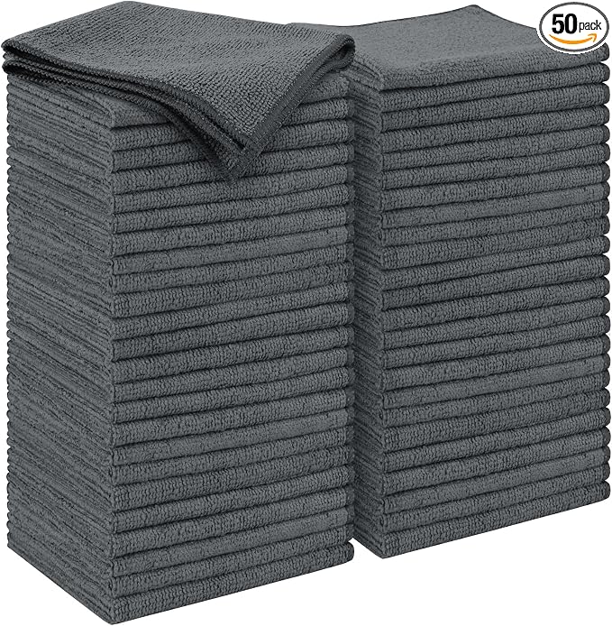AIDEA Microfiber Cleaning Cloth Grey 50PK, Microfiber Towels by AIDEAHOME