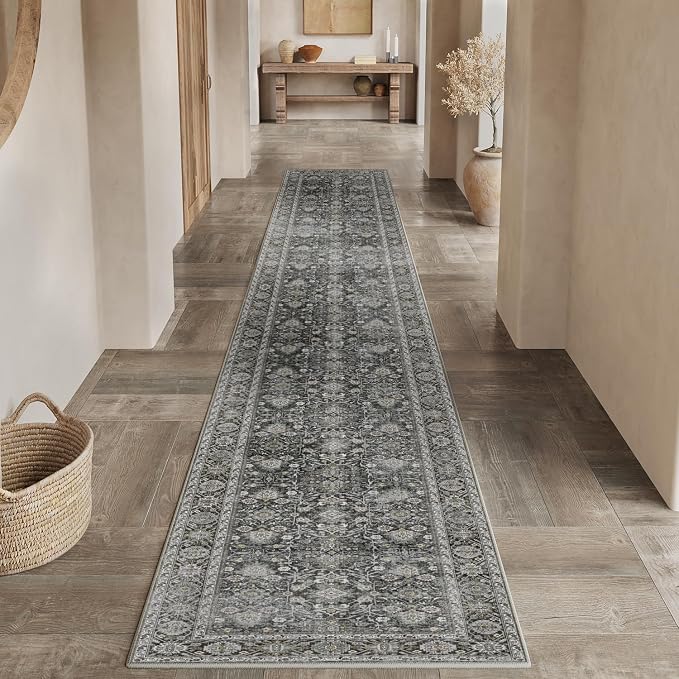 Black Runner Rug 3x10 Vintage Area Carpet Hallway Long Indoor Kitchen Washable - Image 6