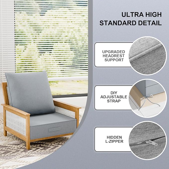 Outdoor Water-Resistant Olefin Deep Seat Cushion Set, Thickened Sofa Chair Pad - Image 6