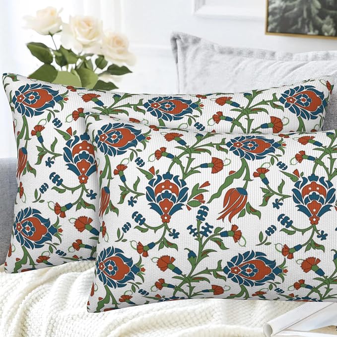 Throw Pillow Cover Case Vintage Floral Pillow Covers 20x12 Inch Set of 2 - Image 4