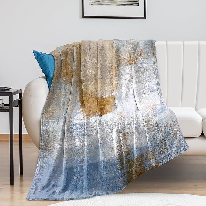 Abstract Gradient Blanket, Modern Fashion Art Blue Brown Painting Strokes by Unknown