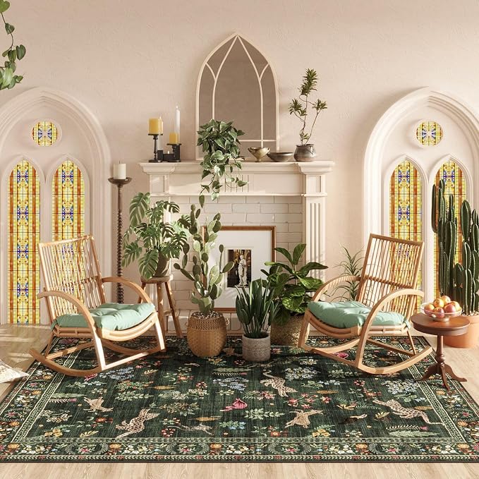 Rugcomf Living Room Rug 5x7 Rug Machine Washable Boho Area Rug Non Slip Floral - Image 8