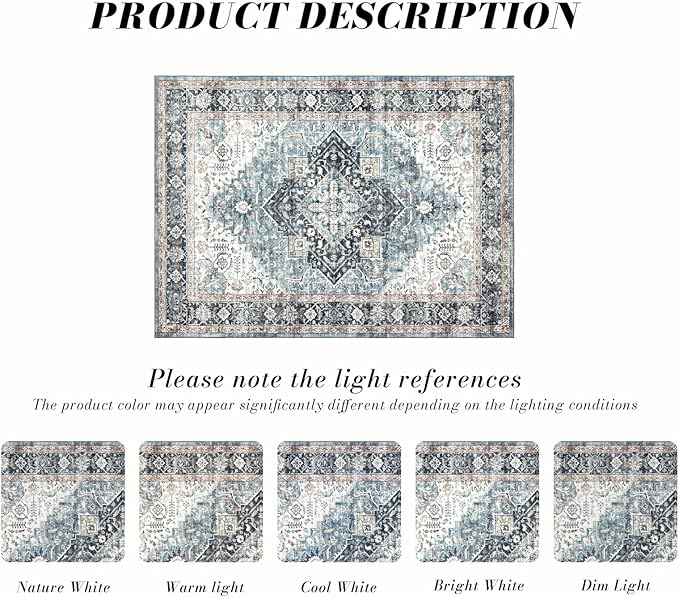 Area Rug 4×6, Vintage Boho Rug, Ultra-Soft Low Pile, Non Slip, Stain Resistant - Image 3