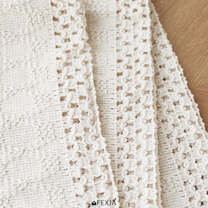 Fexia Table Runner with Tassels Boho Macrame 72 Inches Long Cream Rustic Table - Image 3