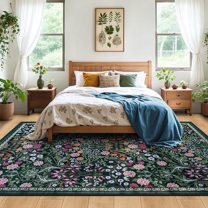 8x10 Area Rugs for Living Room: Floral Washable Rug Vintage Large Soft Boho - Image 3