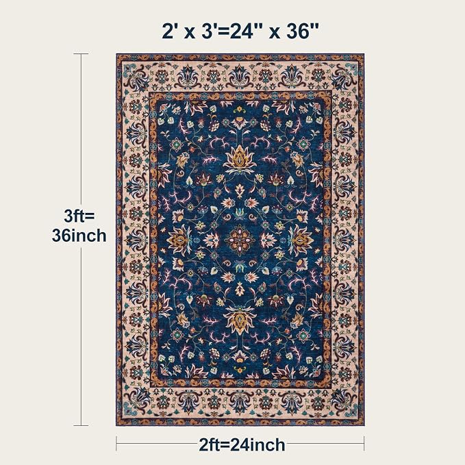 Tangsoo 2x3 Washable Rugs for Entryway, Small Area Vintage Floral Rug Non-Slip - Image 2