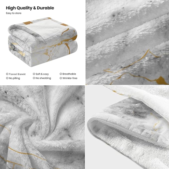 Gold Marble Throw Blanket for Couch, Super Soft Fuzzy Throws Warm Comfortable - Image 3