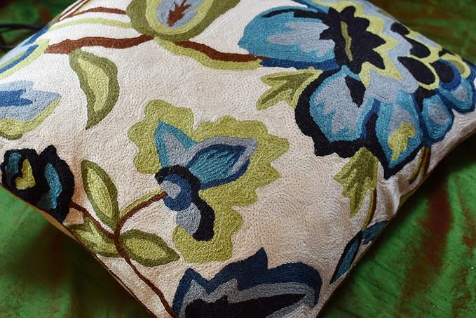 Modern Cream Decorative Floral Pillow Cover Needlepoint White Flower Hand - Image 5