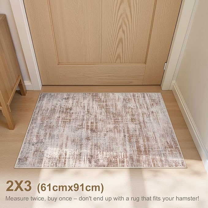 2x3 Entryway Area Rugs: Washable Neutral Abstract Small Rug Door Mat Non-Slip - Image 2