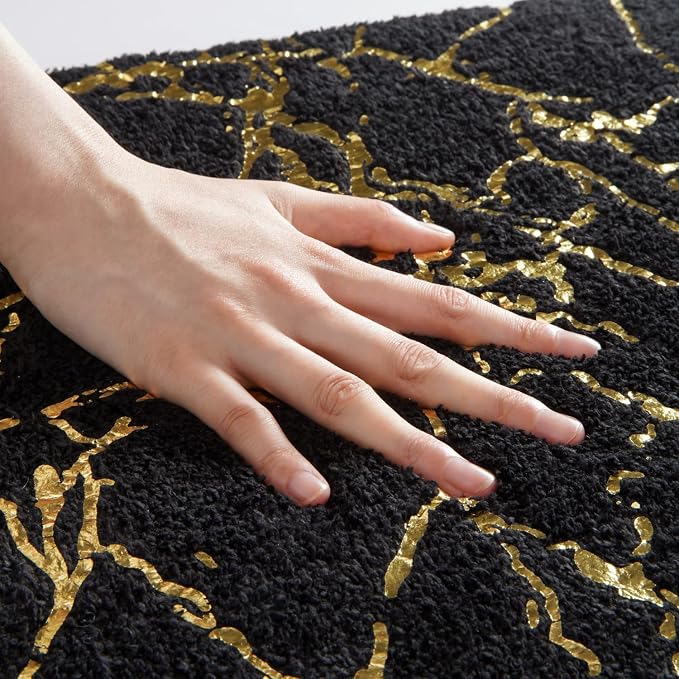 QJHOMO Marble Bathroom Runner Rug Gold Decor Long Bathroom Rugs Black Bath Mat - Image 5