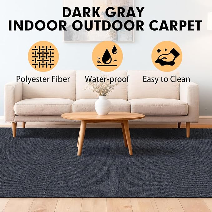 Marine Carpet, 6 FT x 14 FT Dark Gray Indoor Outdoor Carpet 0.2" Thick Boat - Image 3