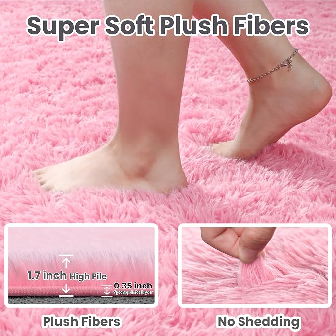 8x10 Area Rugs for Living Room Rug: Soft Fluffy Shag Light Pink Rugs for Bedroom - Image 5