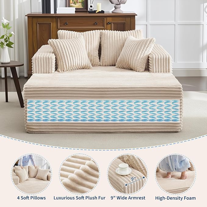 61" Oversized Chaise Lounge Chair Indoor, Boneless Couch Cloud Fluffy Chaise - Image 7