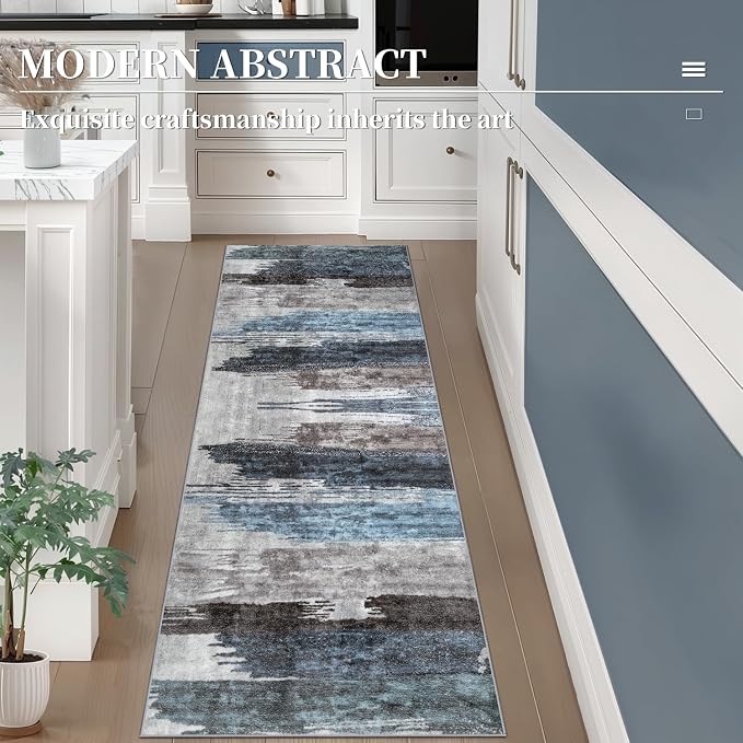 Ciicool 2x5 Washable Runner Rug, Modern Abstract Hallway Rugs Runner, Non-Slip - Image 2