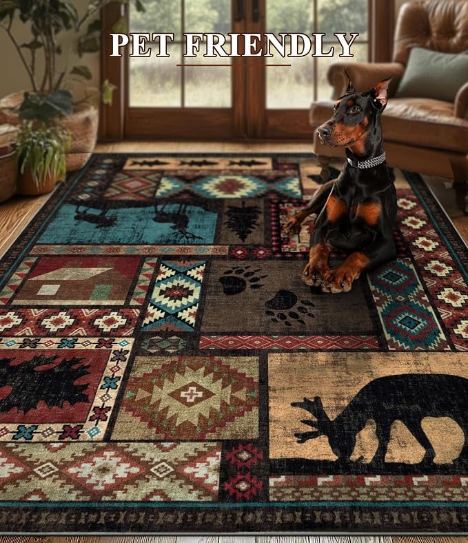 YIHOUSE Rustic Cabin Area Rug 5x7, Machine Washable Lodge Bear Rug, Non-Slip - Image 5