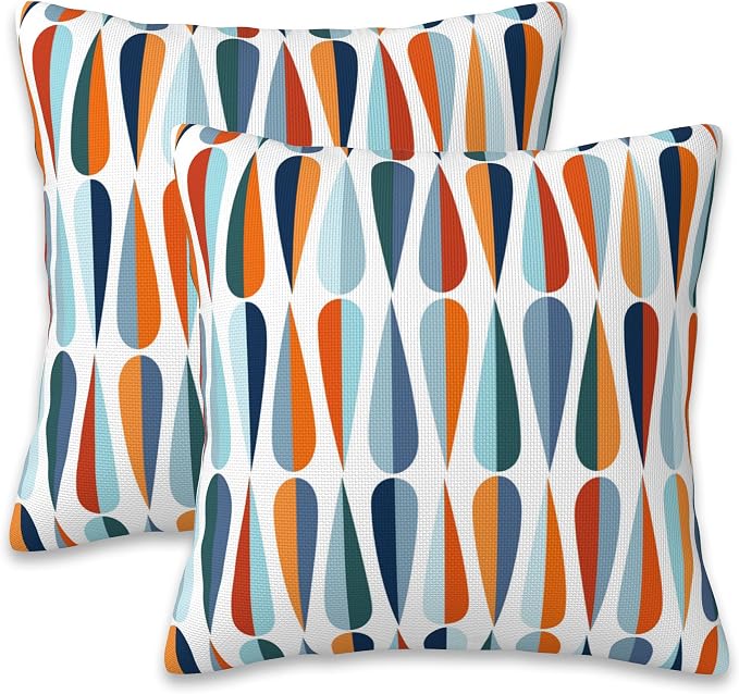 Mid-Century Drop Shapes Throw Pillow Cover Case Modern Retro Style Throw by Naqiuli