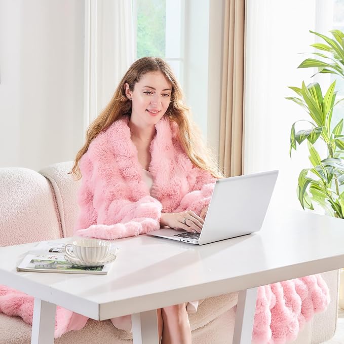 Lotus Karen Faux Fur Throw Blanket Pink - Image 6