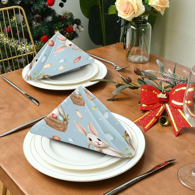 ALAZA Easter Rabbit Bunny Cloth Napkins Set of 6, 20x20 Inch Washable and - Image 6
