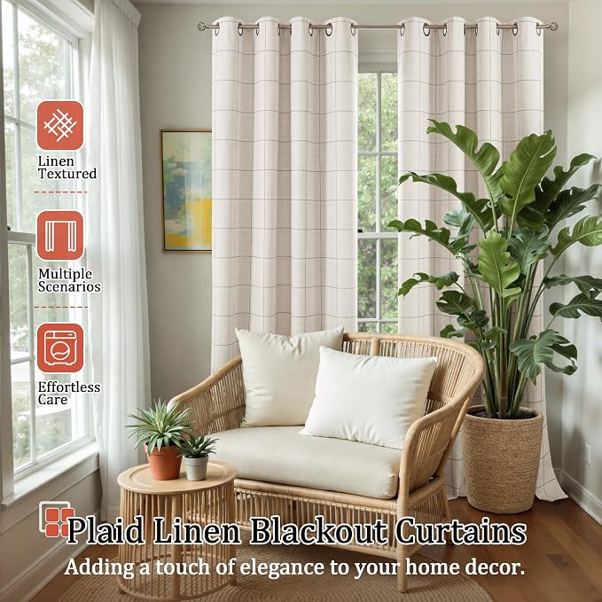 Grey Plaid Curtains Pattern Printed 90 Inches Long - Image 2