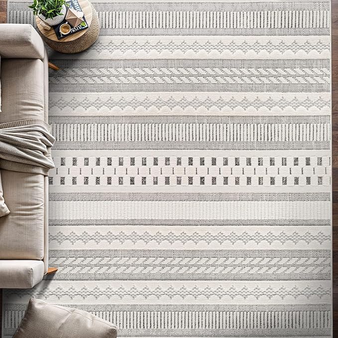Beverly Rug Micro Loop Area Rug Gray/White 5x7 Geometric Modern Scandinavian - Image 8