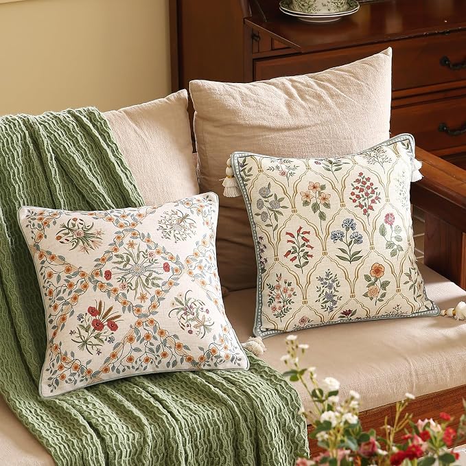 ISAENNE Design Linen Throw Pillow Covers 18"x18", Square Farmhouse Cushion - Image 6