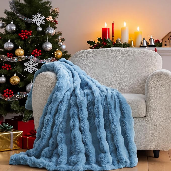 Lotus Karen Faux Fur Throw Blanket Sky Blue - Image 2