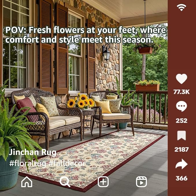 jinchan Elora 3x10 Floral Runner Rug - Image 3