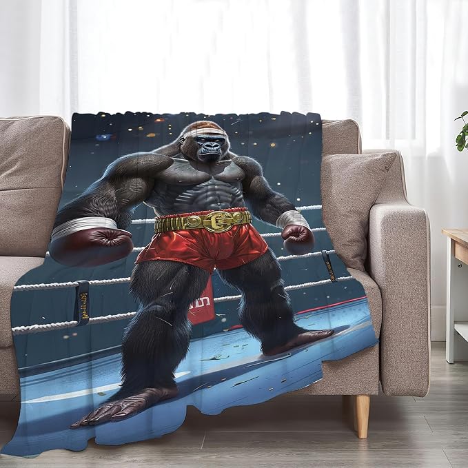 Gorilla Boxing Throw Blanket - Image 2