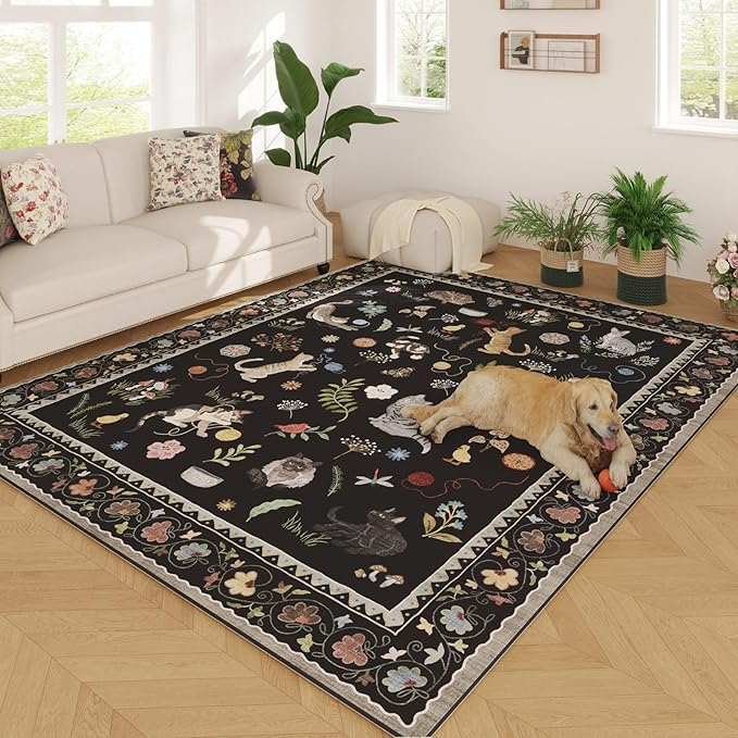 Rugcomf Living Room Rug 6x9 Rug Machine Washable Boho Area Rug Non Slip Floral by Rugcomf