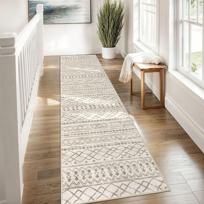 KUTA Moroccan Washable Kitchen Rugs 2x8 Non-Slip Vintage Beige Boho Rugs - Image 3