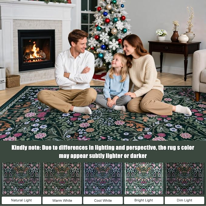 10x14 Area Rugs for Living Room: Floral Washable Rug Vintage Large Soft Boho - Image 9