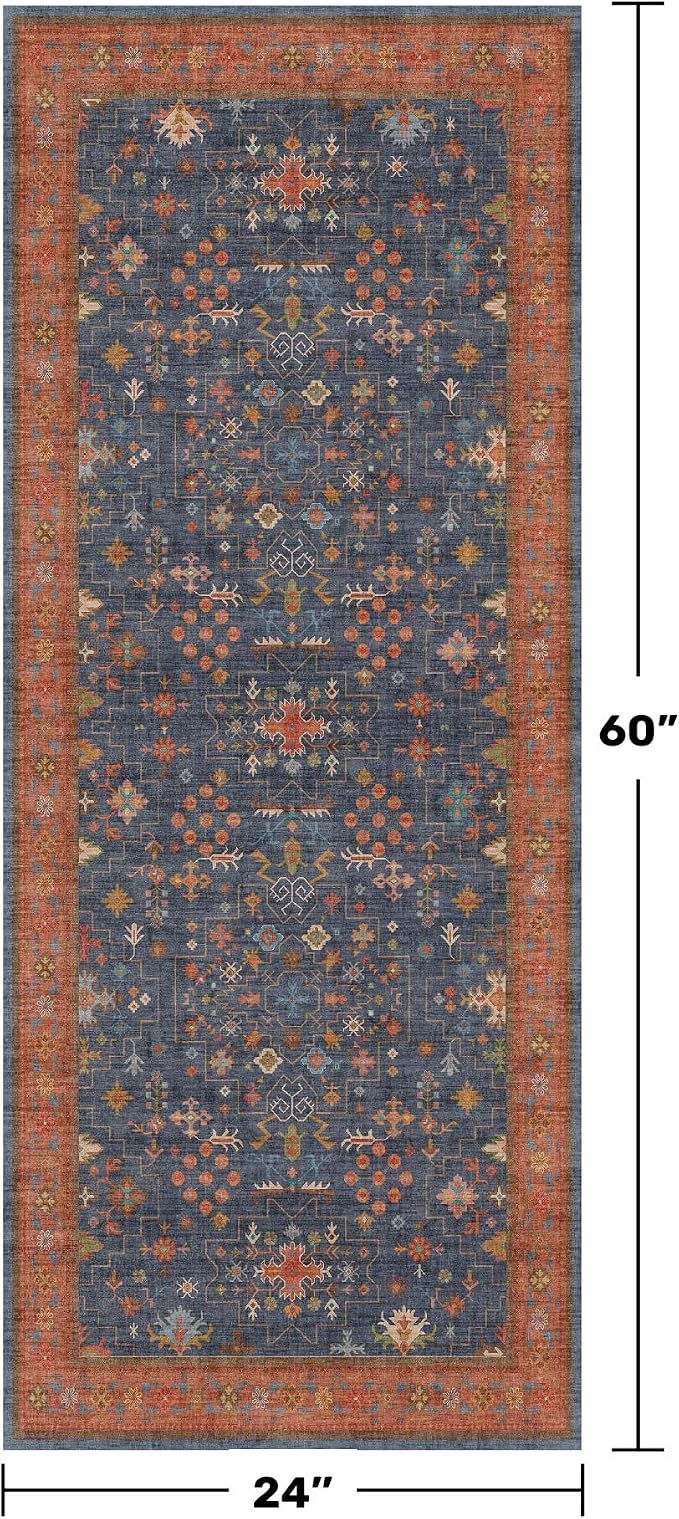 Navy Blue Runner Rug 2x5 for Kitchen, Laundry Room, Washable Non Slip Non Skid - Image 2