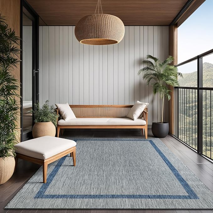 Bordered Outdoor Rug 9x12 Washable Outside Carpet - Image 7