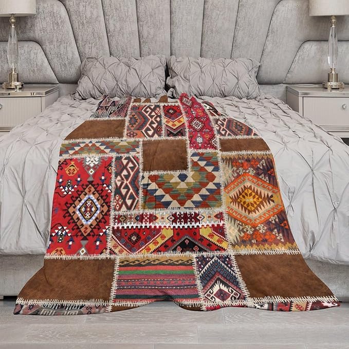 Southwest Aztec Throw Blanket, Native Bohemian Retro Patchwork Traditional - Image 7