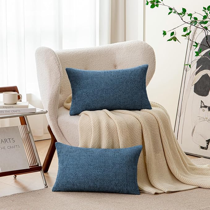 a moment Ocean Blue Chenille Throw Pillow Covers 12x20 Inch Pack of 2 Modern - Image 4