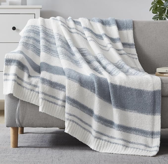 WRENGONGE Grey Blue Throw Blanket, 50x70 Soft Cozy Striped Throw Blankets - Image 7