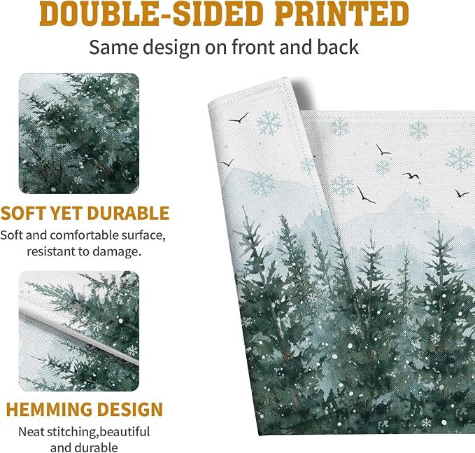 Winter Pine Tree Snowflake Placemats Set of 4 Christmas Snow Green Forest Place - Image 5