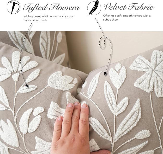 BlissBlush Taupe Velvet Decorative Throw Pillow Cover 20X20, Neutral Brown - Image 3