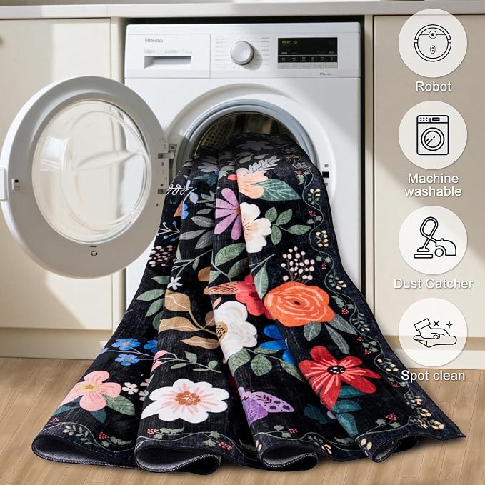 8x10 Area Rugs for Living Room: Washable Rug Vintage Large Soft Boho Floral - Image 5