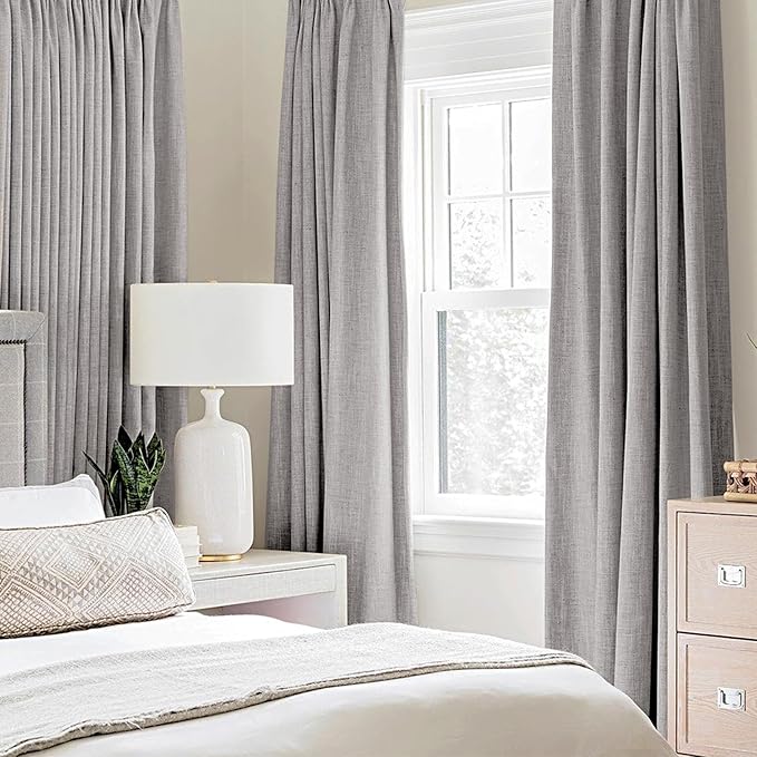 MIULEE Linen Texture Curtains for Bedroom Solid 100% Blackout Thermal Insulated - Image 2