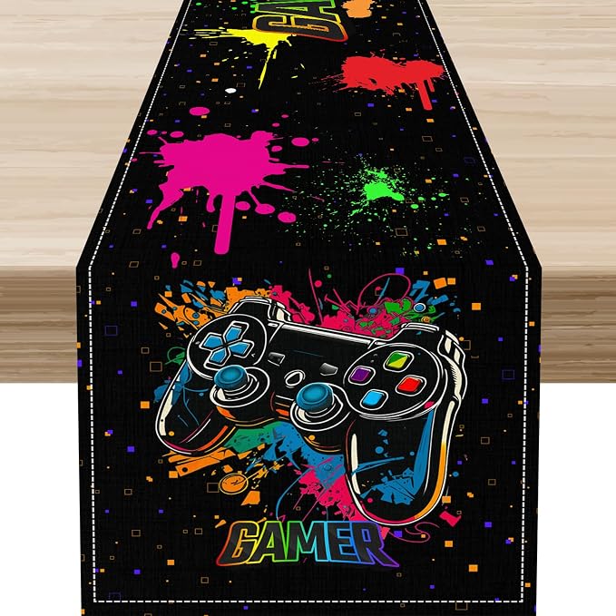 Gaming Table Runner, Kids Themed Game Controller Colorful Gamer Table Scarf by Unknown
