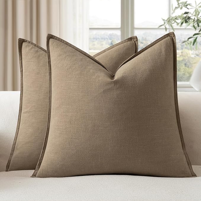 EMEMA Decorative Linen Throw Pillow Covers 20x20 Inch Curry Boho Farmhouse by EMEMA