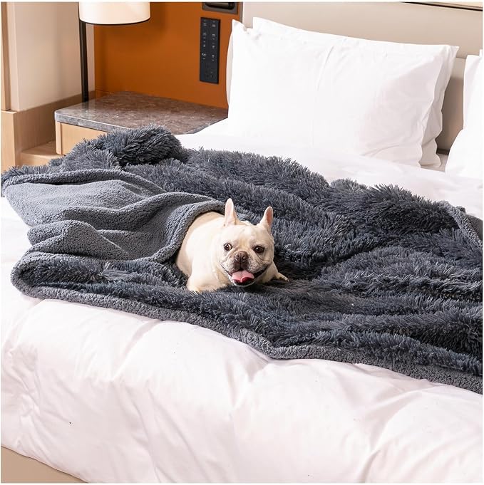 Pet Throw Blankets for Dogs Gray Cozy Waterproof Fluffy Long Faux Fur Dog Cat - Image 8