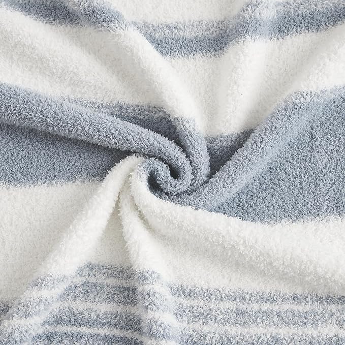 WRENGONGE Grey Blue Throw Blanket, 50x70 Soft Cozy Striped Throw Blankets - Image 6
