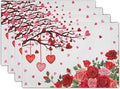 Giwawa Valentine's Day Placemats, Romantic Love Hearts Tree Branches Rose by Giwawa