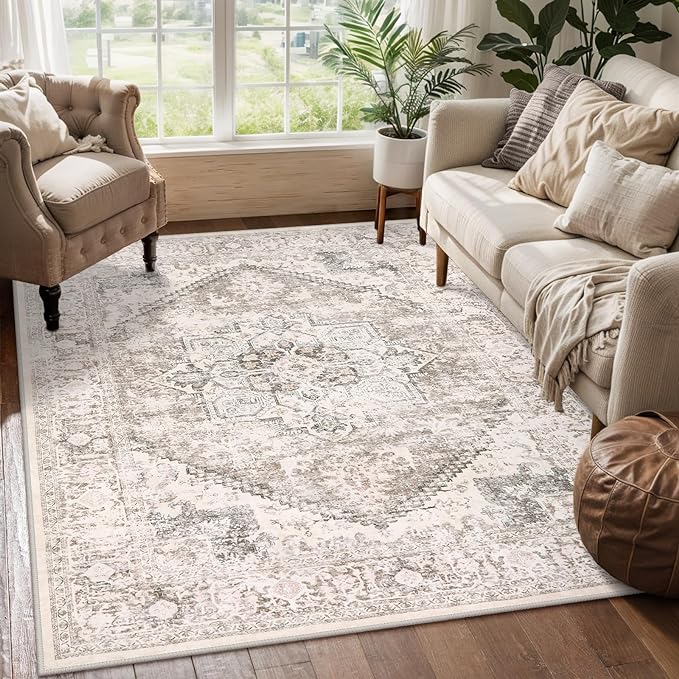 LIVEBOX 5x7 Area Rugs for Living Room, Washable Nursery Beige Neutral Boho Rug by LIVEBOX