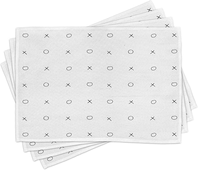 Ambesonne Xo Place Mats Set of 4, Hand Drawn Geometrical Pattern Classic Game by Ambesonne